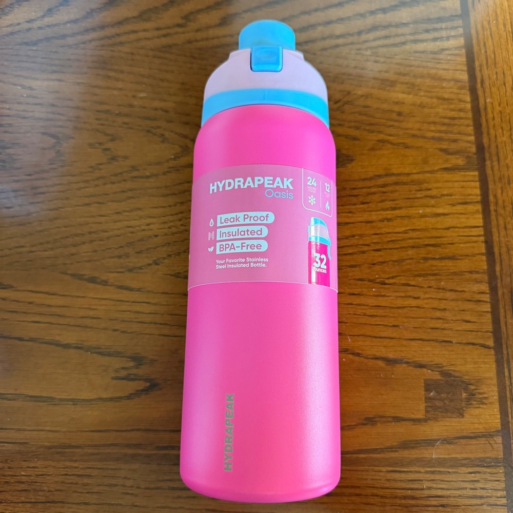Hydrapeak Oasis 32oz Insulated Water Bottle Pink Stainless Steel Leak Proof New